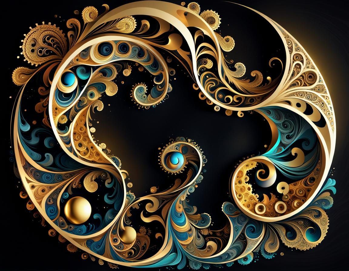 Golden Yin and Black Yang Abstract Art