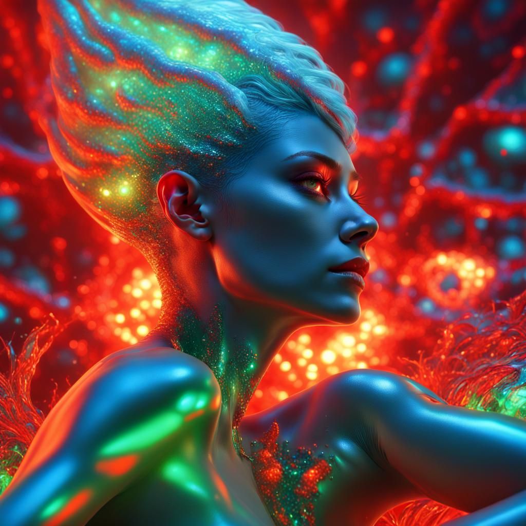Hyperrealistic Alien Woman on Lava Bed