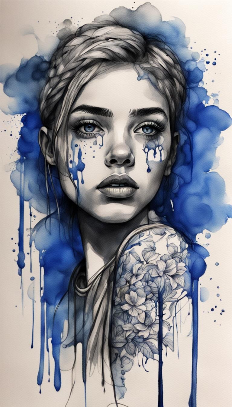 Gritty Sketchbook Portrait of Girl with Tattoo