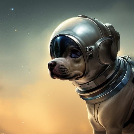 Chibi Pit Bull Astronaut in Space, Detailed Digital Art