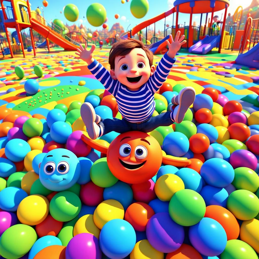 Babies Jumping in a Colorful Playground as Pixar Animation