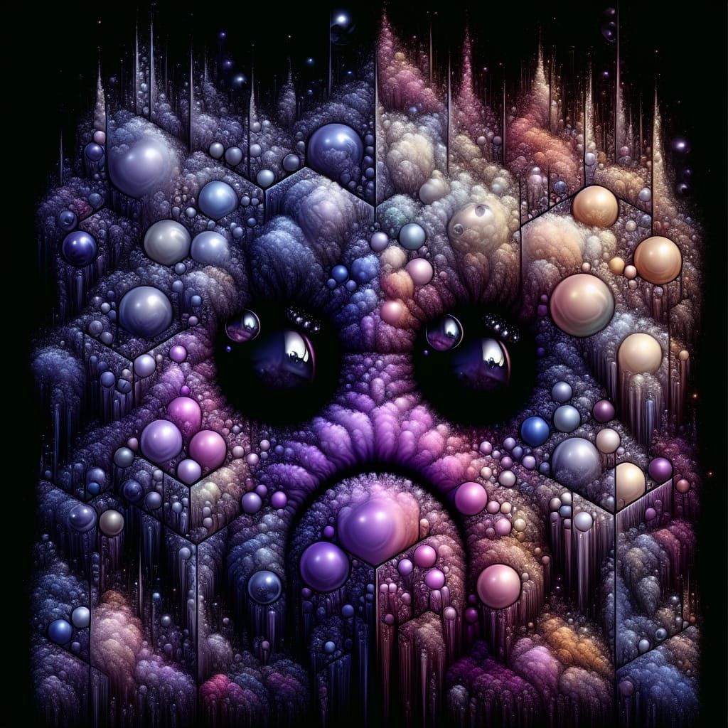 Abstract Purple Creature Composed of Iridescent Bubbles