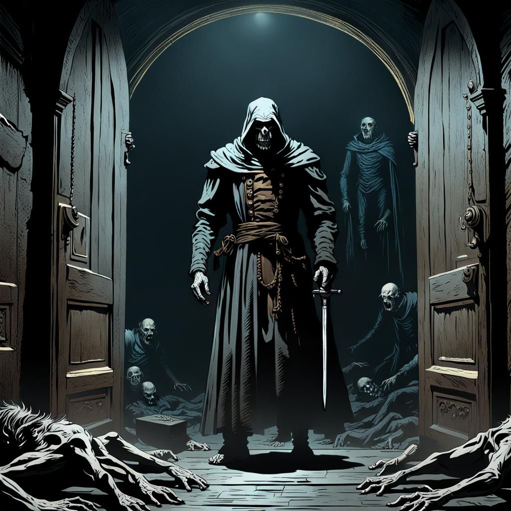 Terrifying Figure Emerges from Darkness: Gothic Horror Art