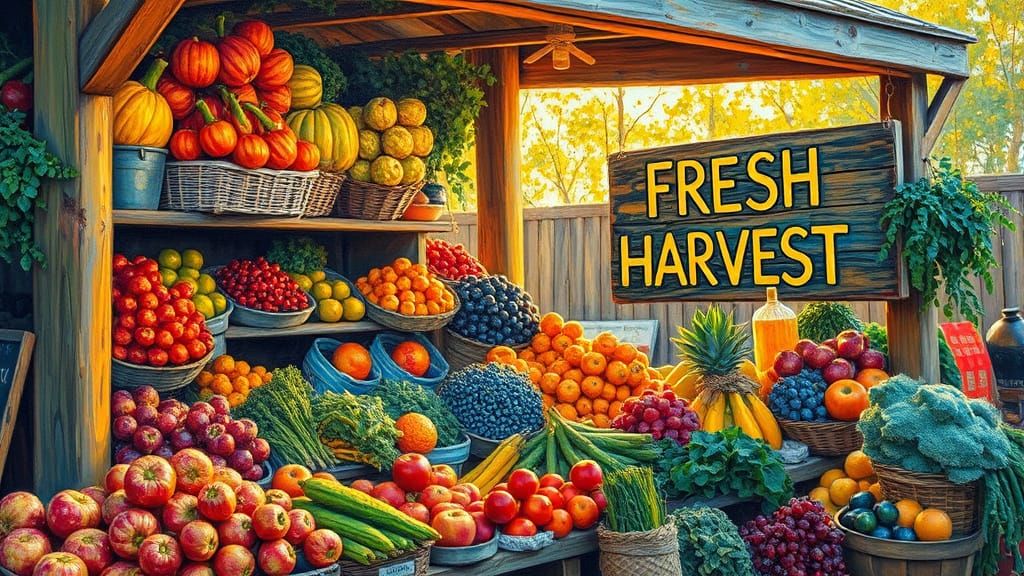 Vibrant Farmstand in Impasto Acrylic Style