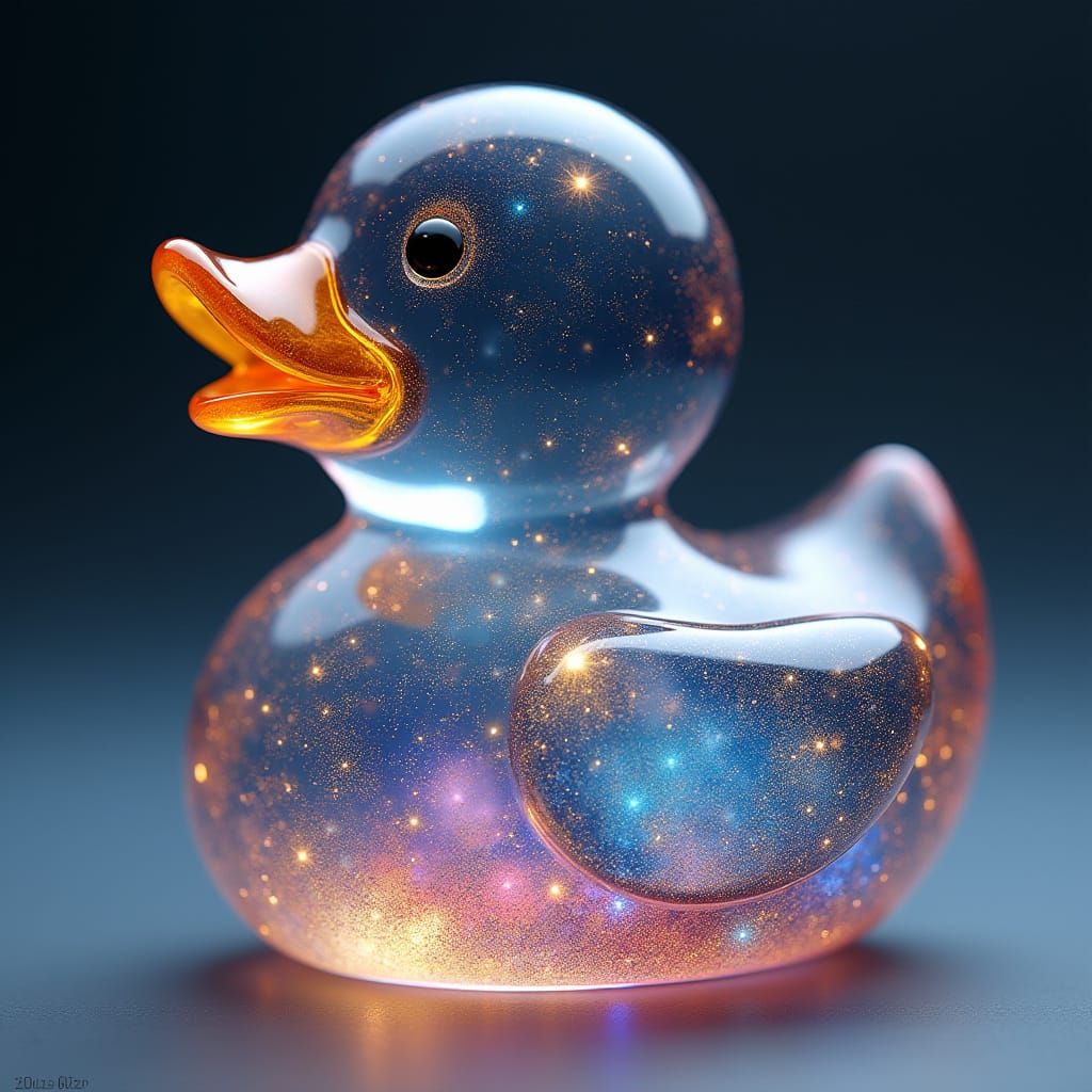 Ethereal Glass Duck in a Cosmic Dance