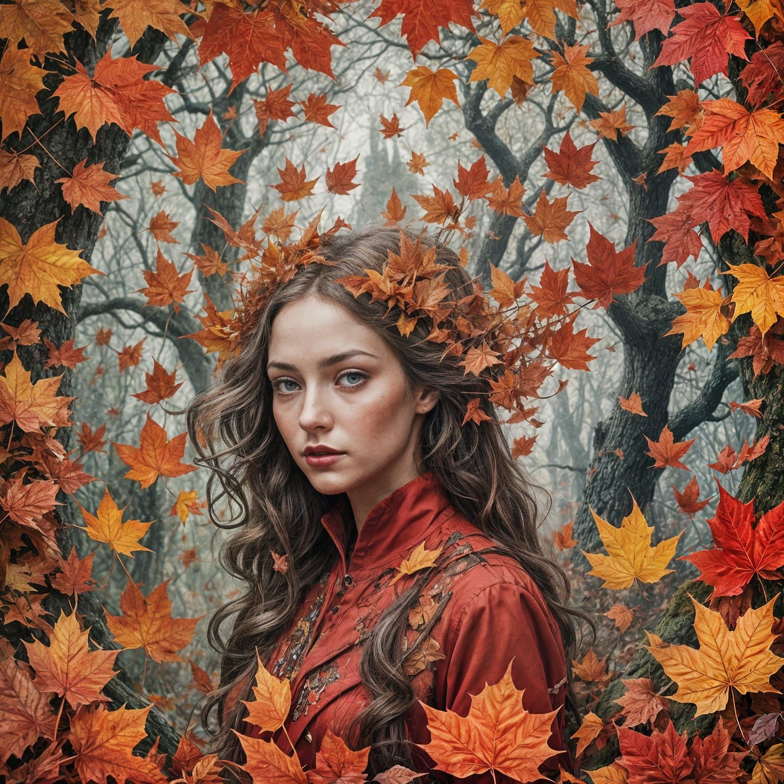 Surreal Autumn Dreamscape in a Maximalist Style