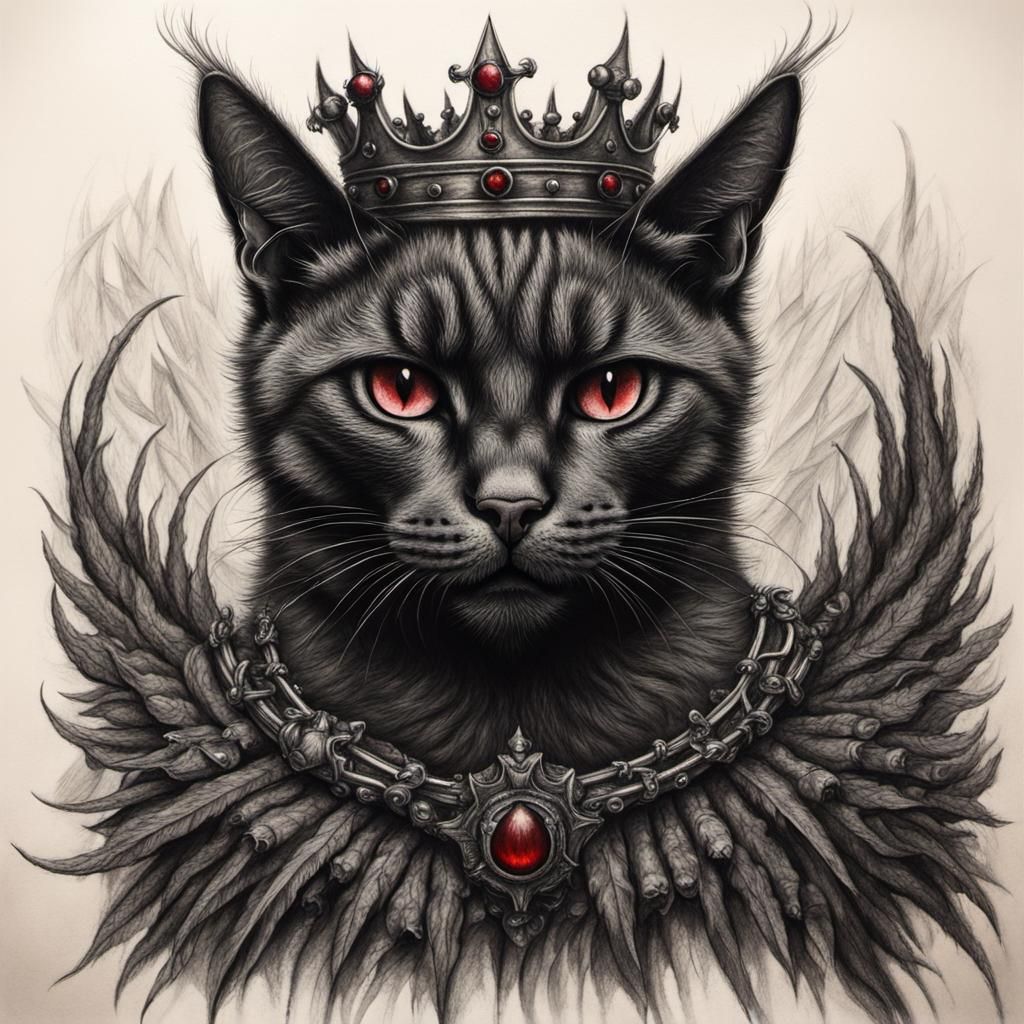 Fallen Angel Black Cat in Charcoal Style