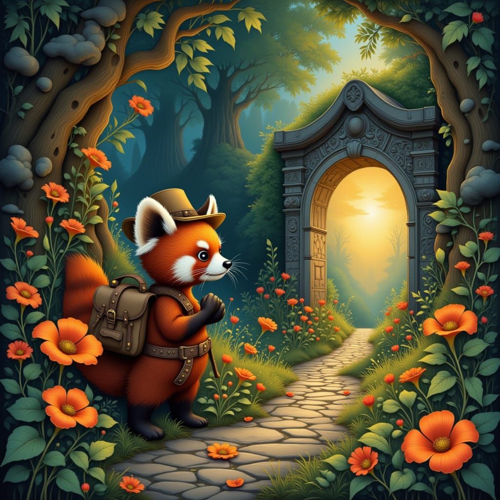 Red Panda Explorer in Enchanted Forest