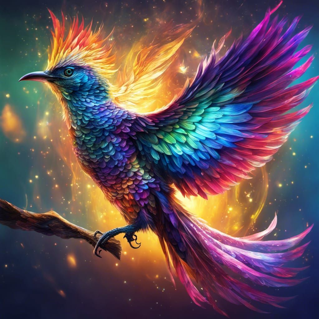 Mythical Bird Art with Iridescent Scales