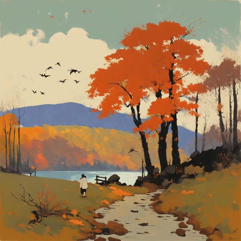 Vibrant Autumn Landscape in Expressive Art Styles
