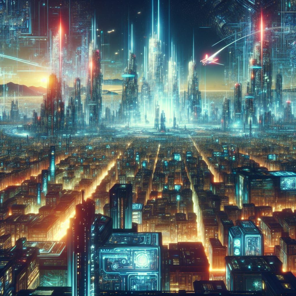 Cyberpunk Cityscape with Neon Lights and Flying Cars