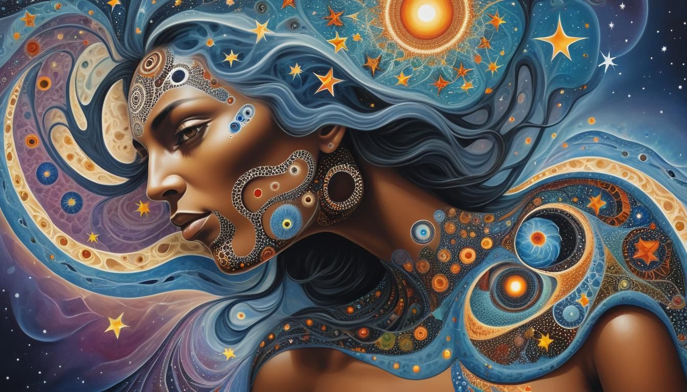 Fractal Aboriginal Mother of Creation in Impasto Style