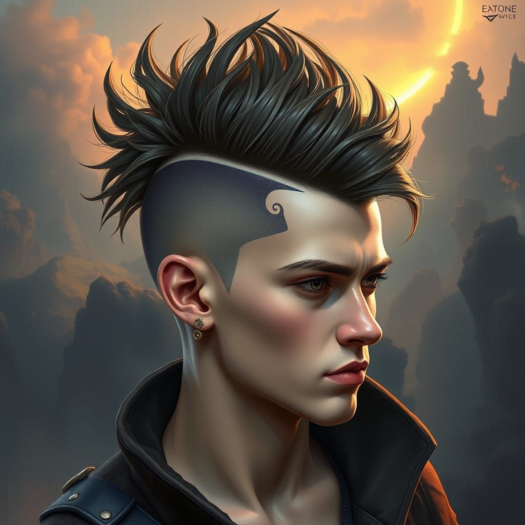 Cyberpunk Hero with Geometric Undercut and Quiff