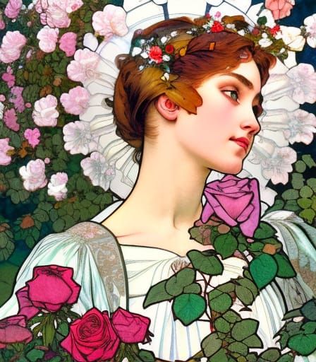 Rose Garden Portrait in Art Nouveau Style