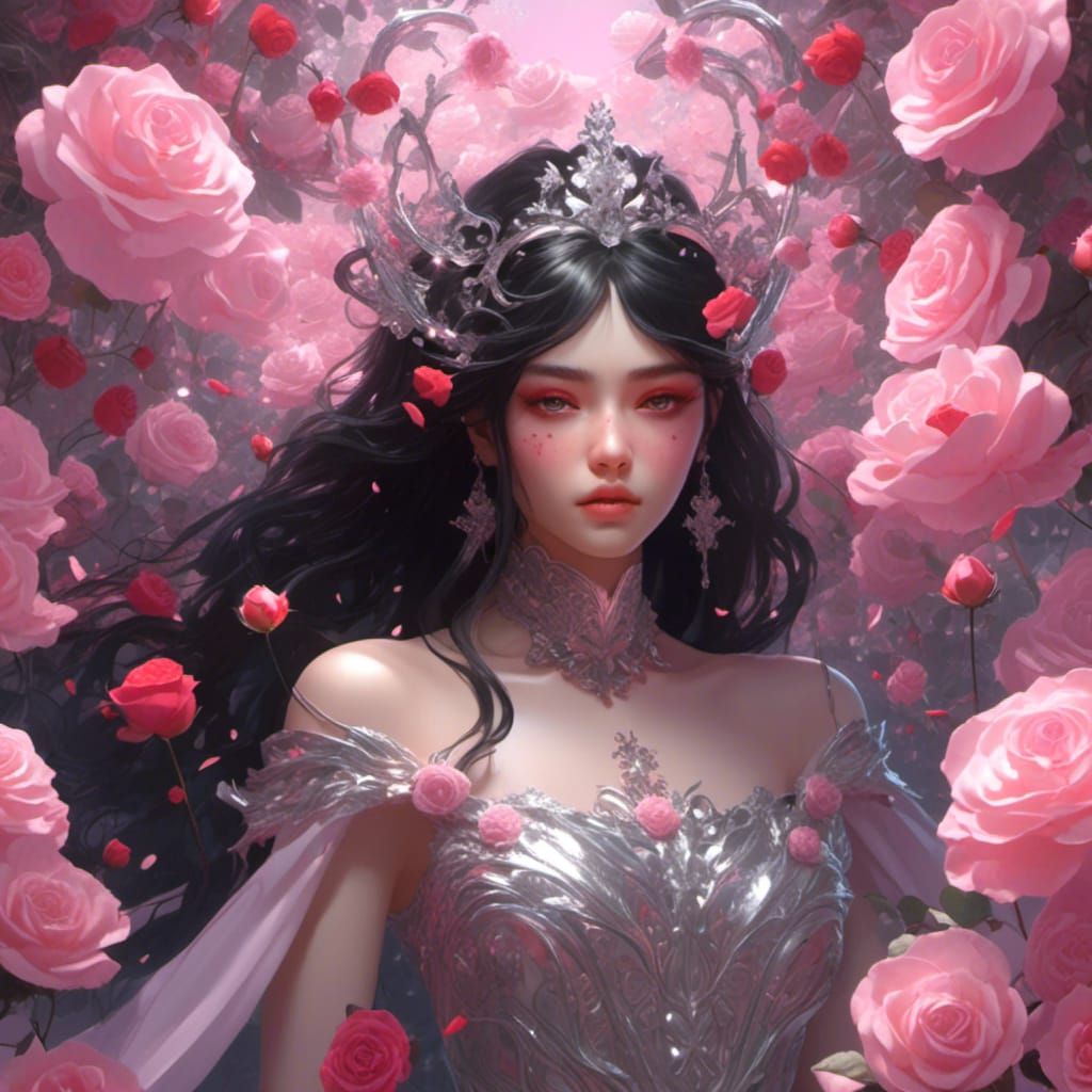 Anime Angel with Rose Crown in 3D Style