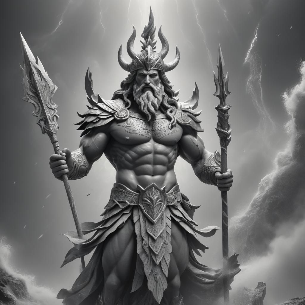 The powerful god Poseidon with unique mythological clothing ...