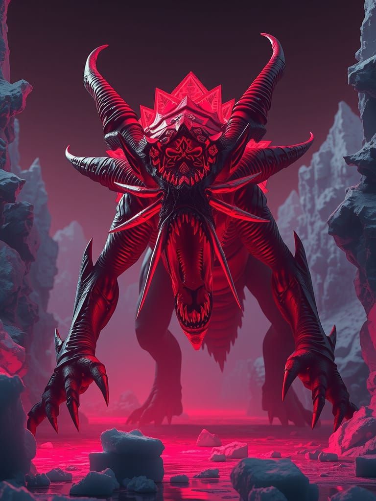 Fierce Ice Age Creature in Psychedelic Trance Scene