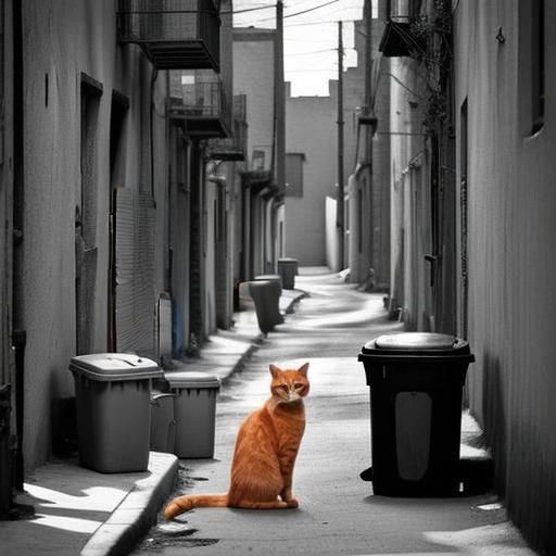 Orange Tabby Cat in Greyscale Alleyway