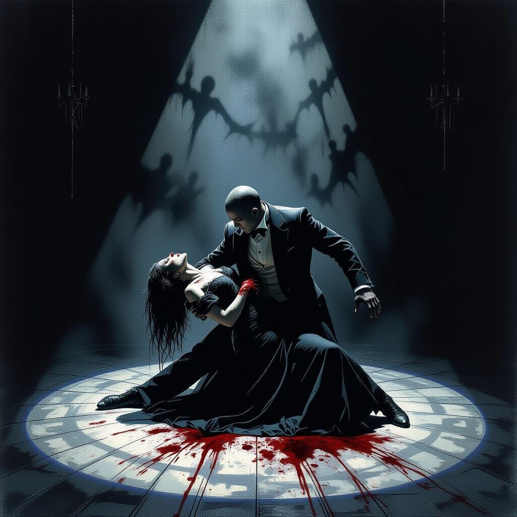 Grim Murder Scene on Eerie Dance Floor