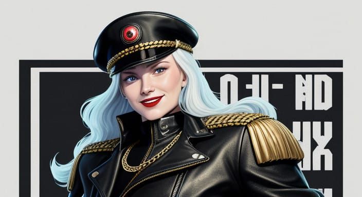 Russian Soldier Lady in Neon Vaporwave Comic Scene