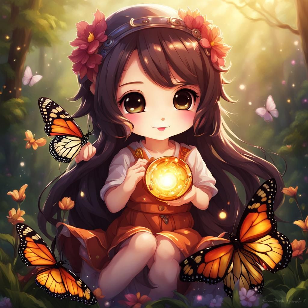 Cute Faun Playing with Butterfly in Stardust