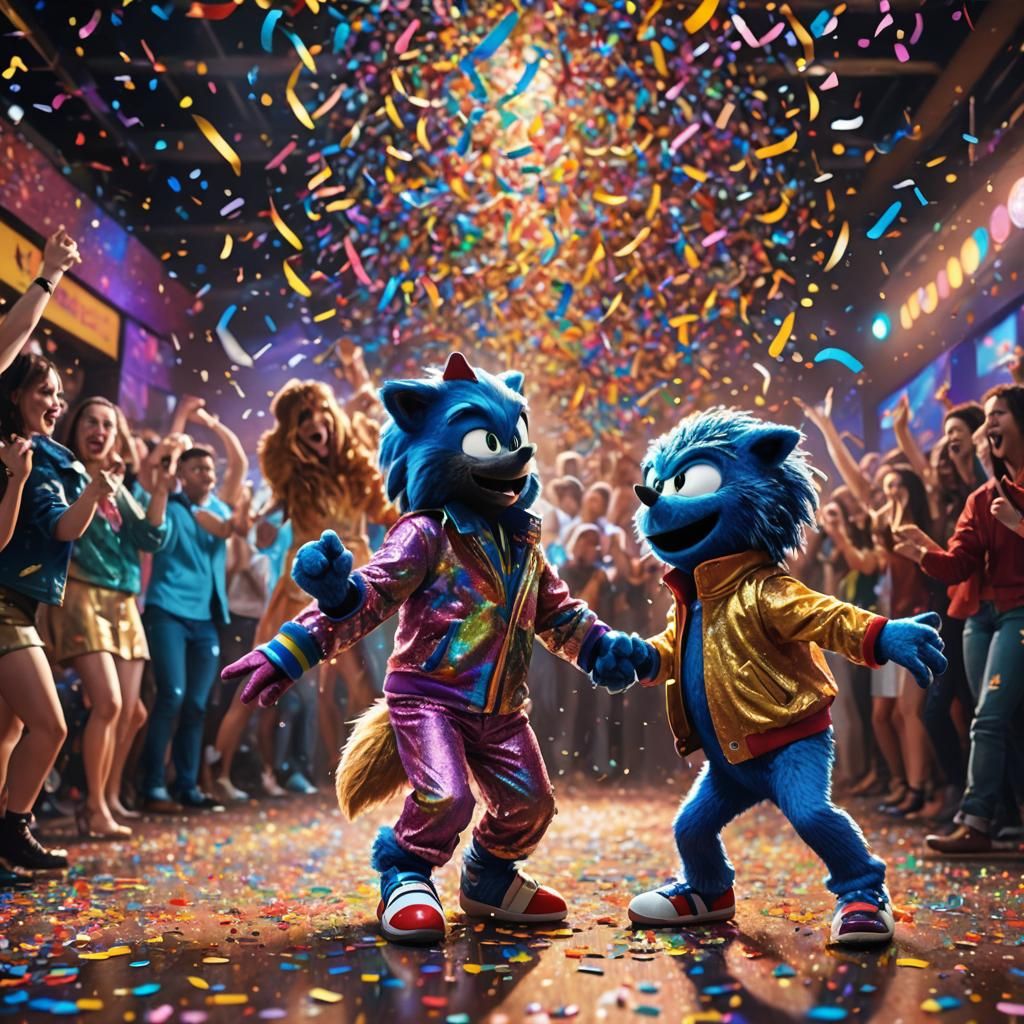 Sonic the hedgehog and cookie monster as dance partners