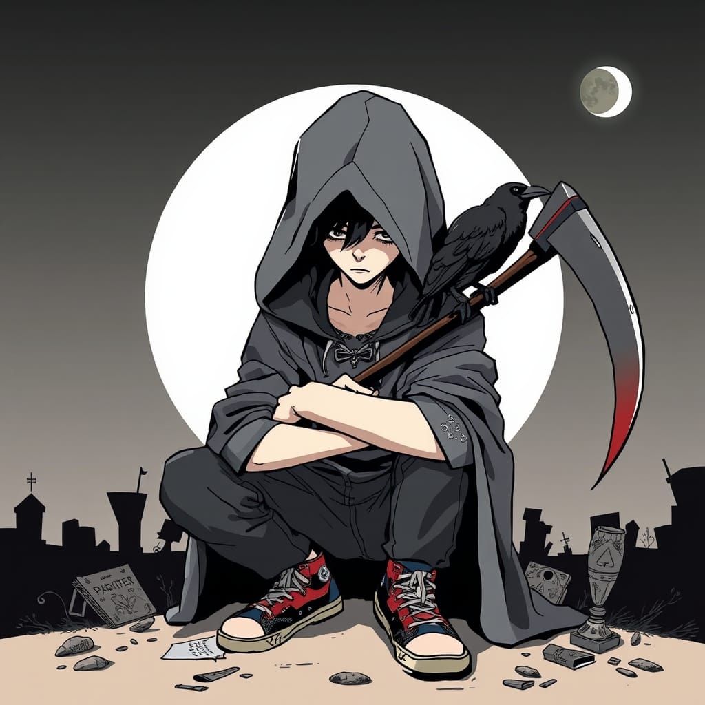 Punk Grim Reaper in Japanese Comic Art Style