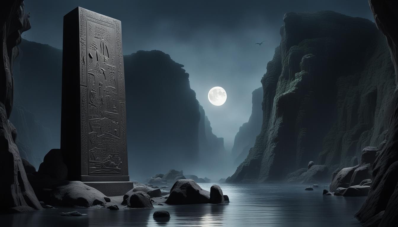 Dagon: "Across the chasm, the wavelets washed the base of the Cyclopean monolith; on whose surface I could now trace bot...