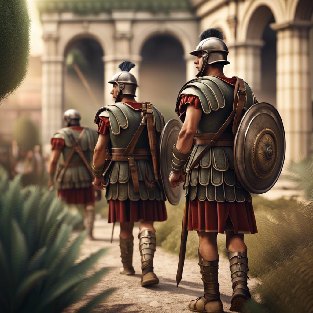 Roman Soldiers Patrolling Ancient Rome in Photorealistic Sty...