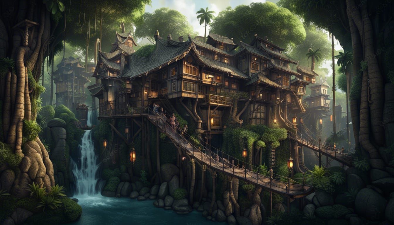 Fantasy Treehouse Village in Jungle Paradise