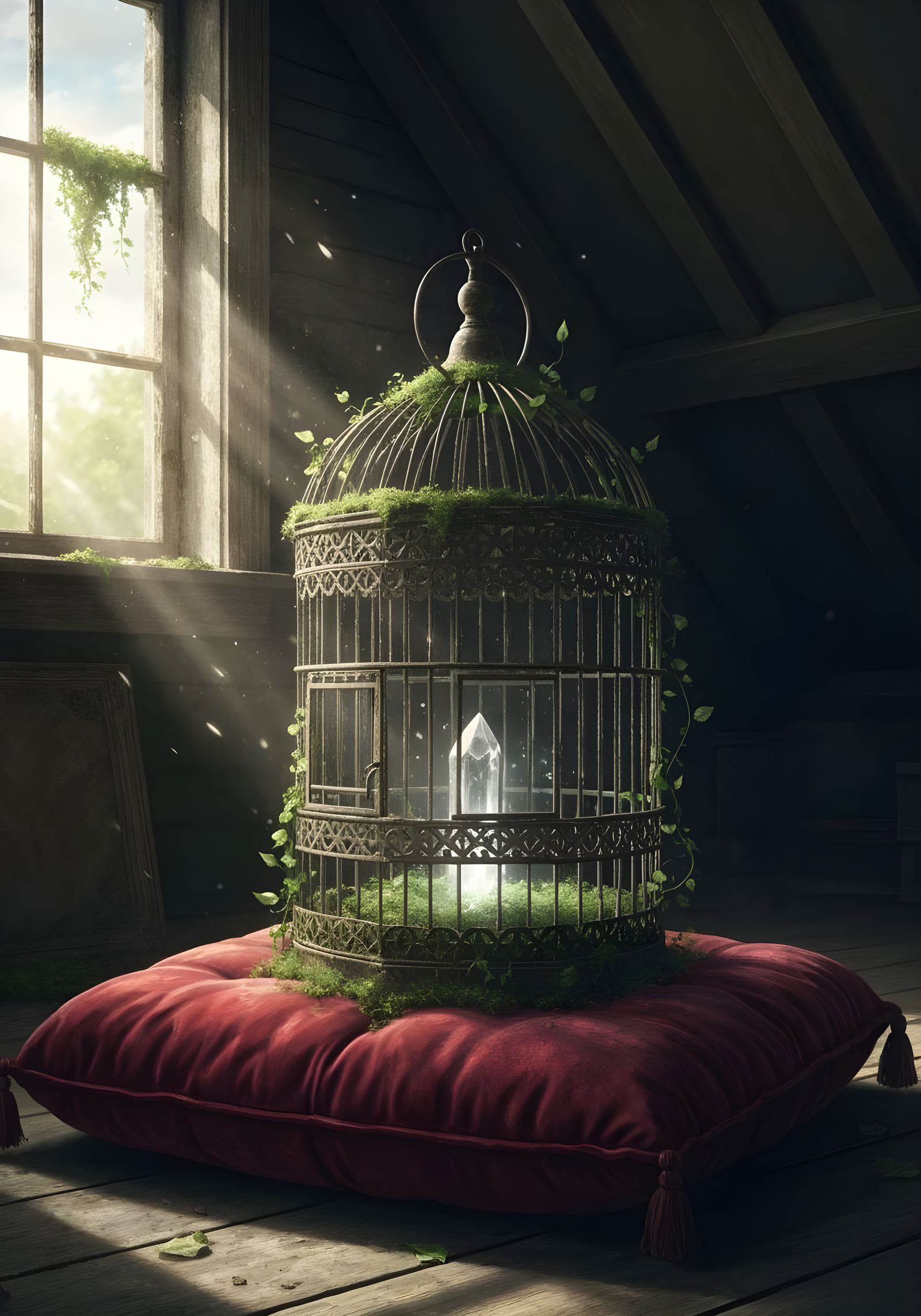 Pulsating Crystal Egg in Ornate Victorian Birdcage