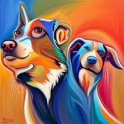 Dogs Playing Sports in Abstract Art Style