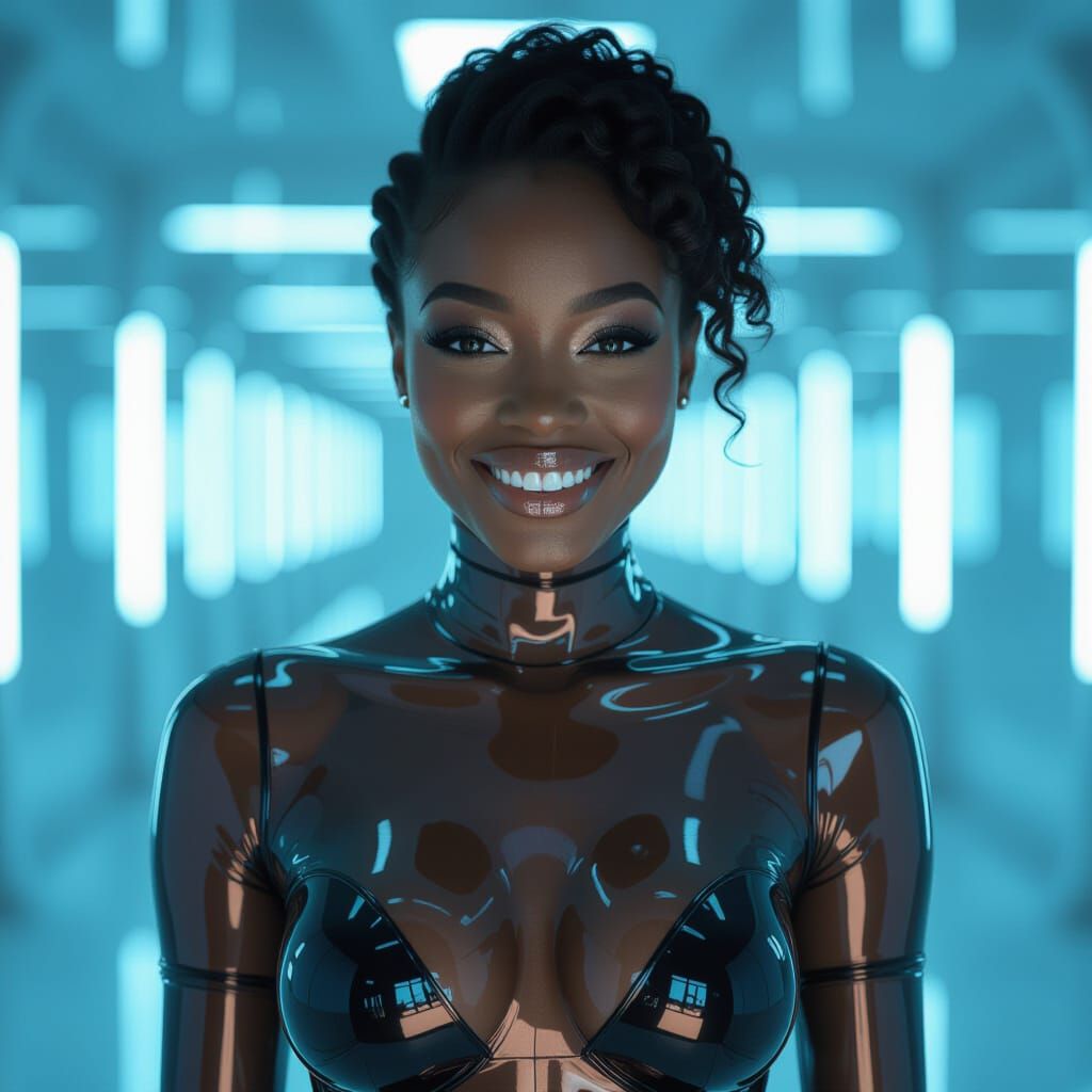 Woman in Transparent Glass Bodysuit: Hyperrealistic HDR