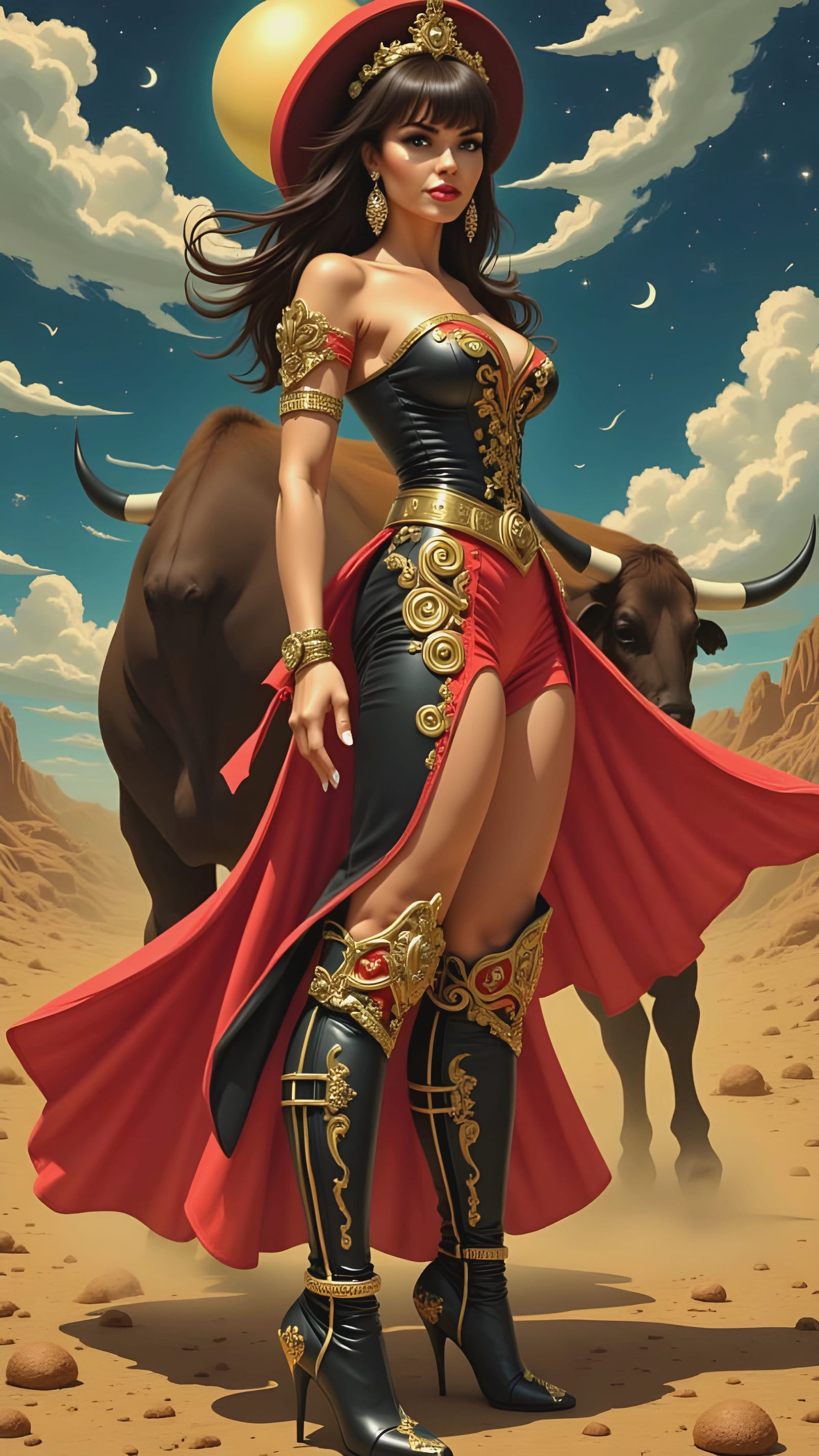 Sultry Latina Bullfighter in a Dreamlike 1960s Setting