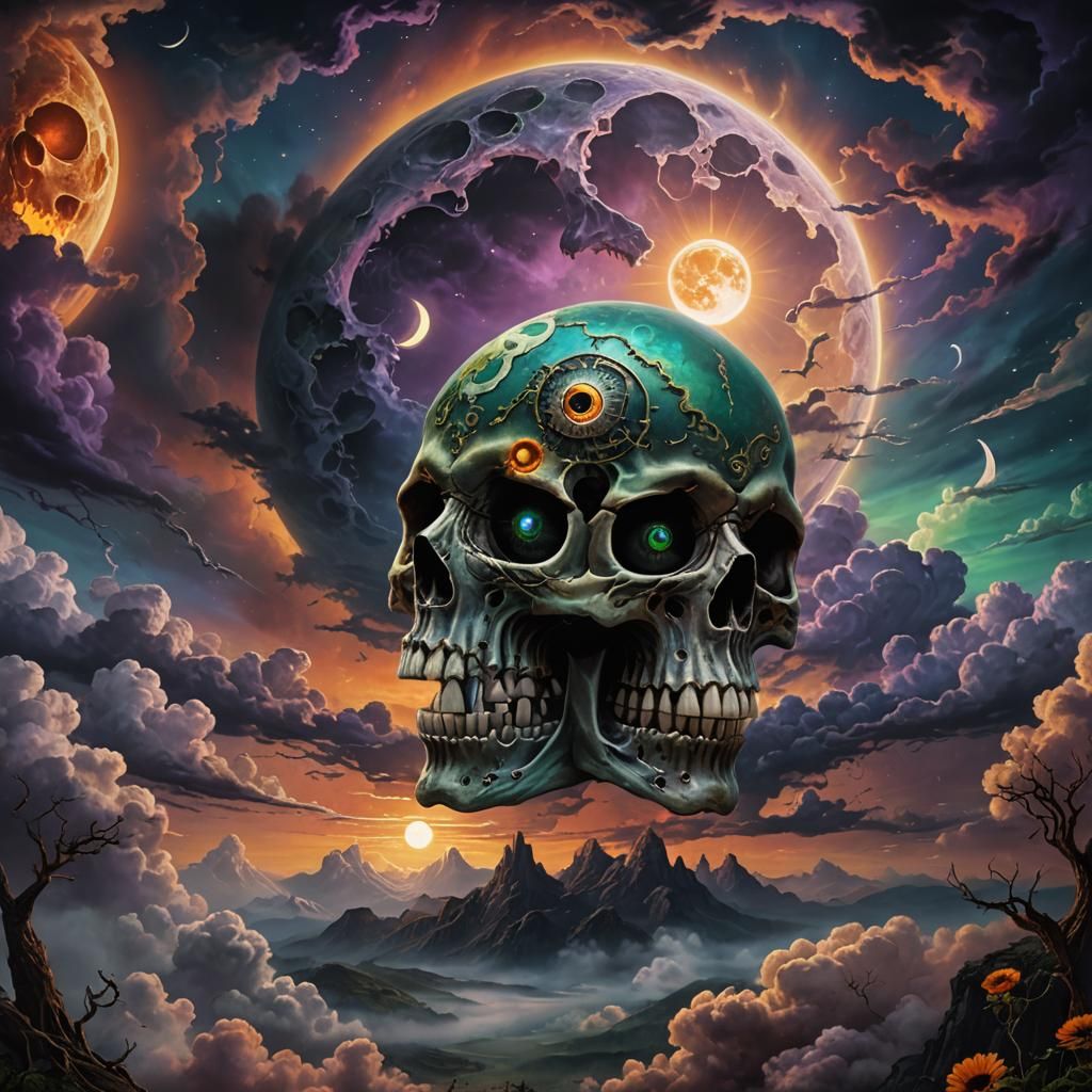 Eerie Skulls in Enchanted Sky Fantasy Concept Art