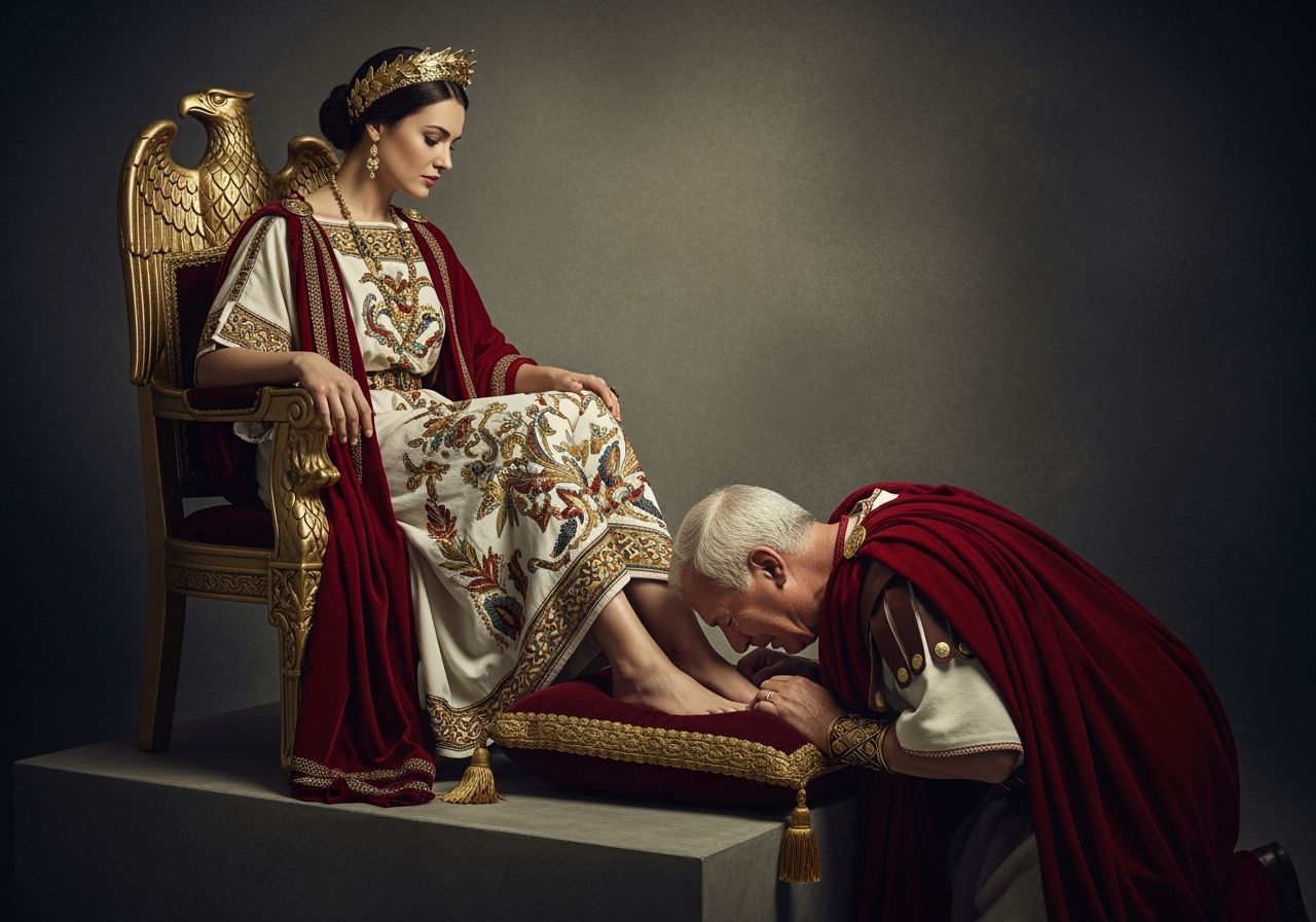 Stern Roman Empress on Gold Throne, Professional Photography