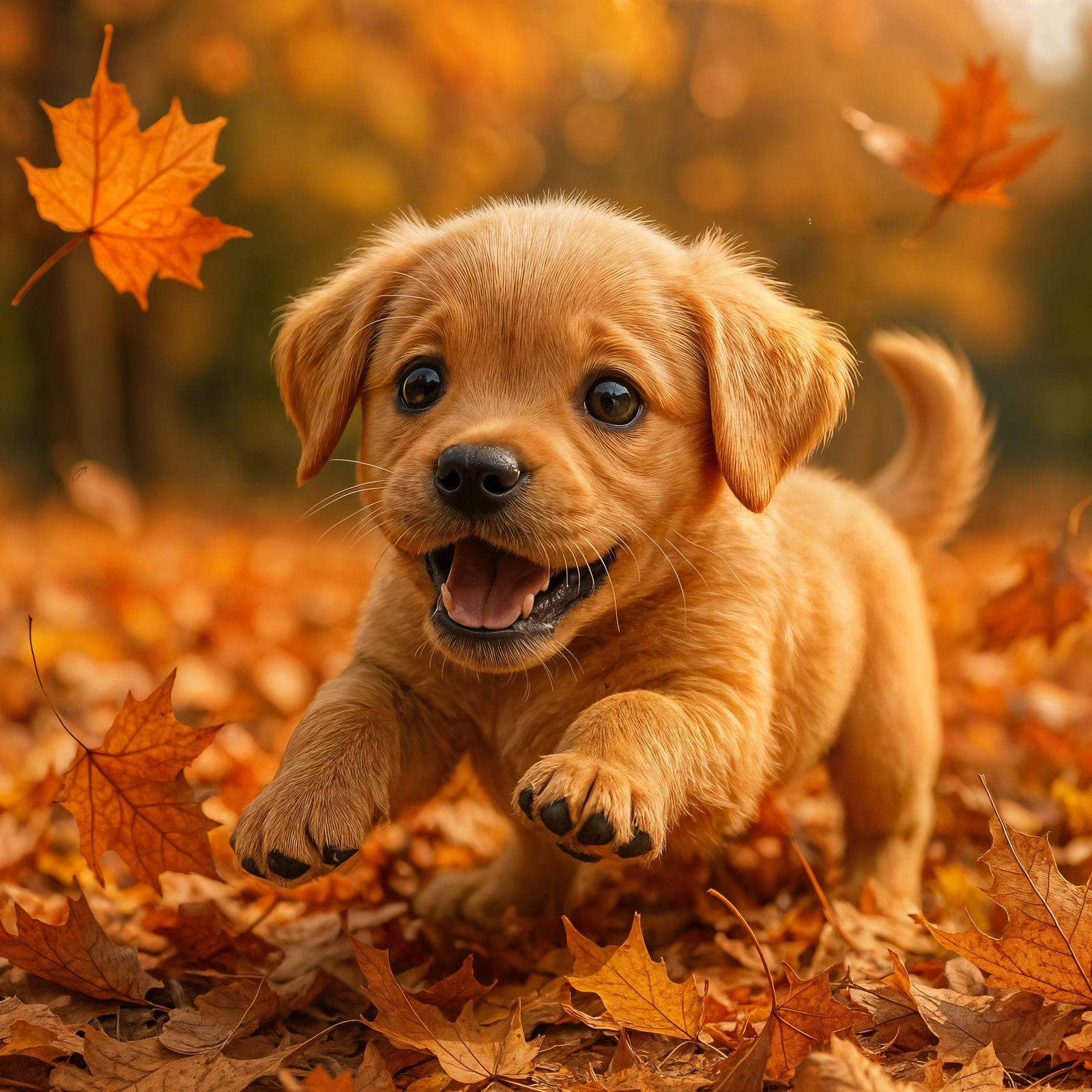 Adorable CGI Puppy Playing in Autumn Leaves