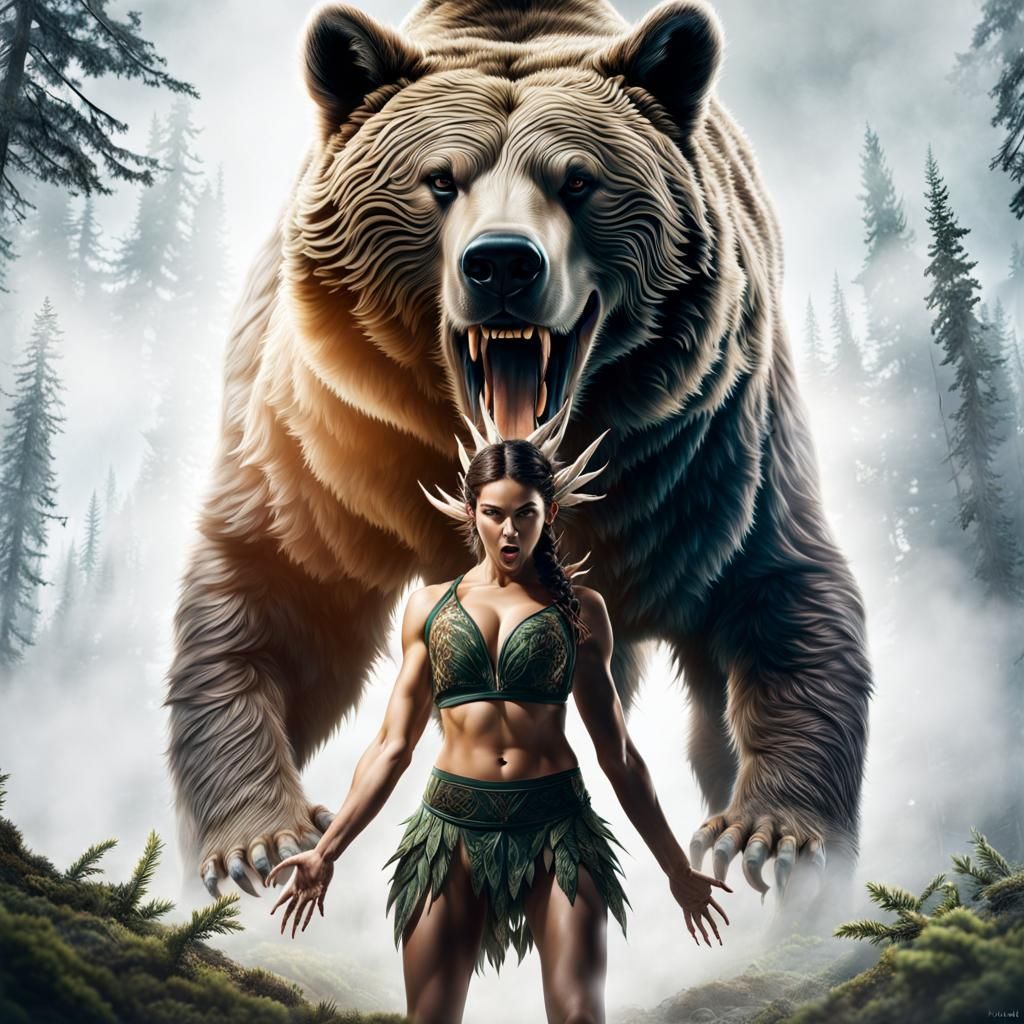 Double Exposure: Bear and Druid, Forest Spirit