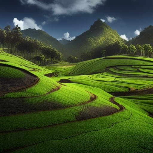 Kerala High Range Tea Plantations: Digital Matte Painting