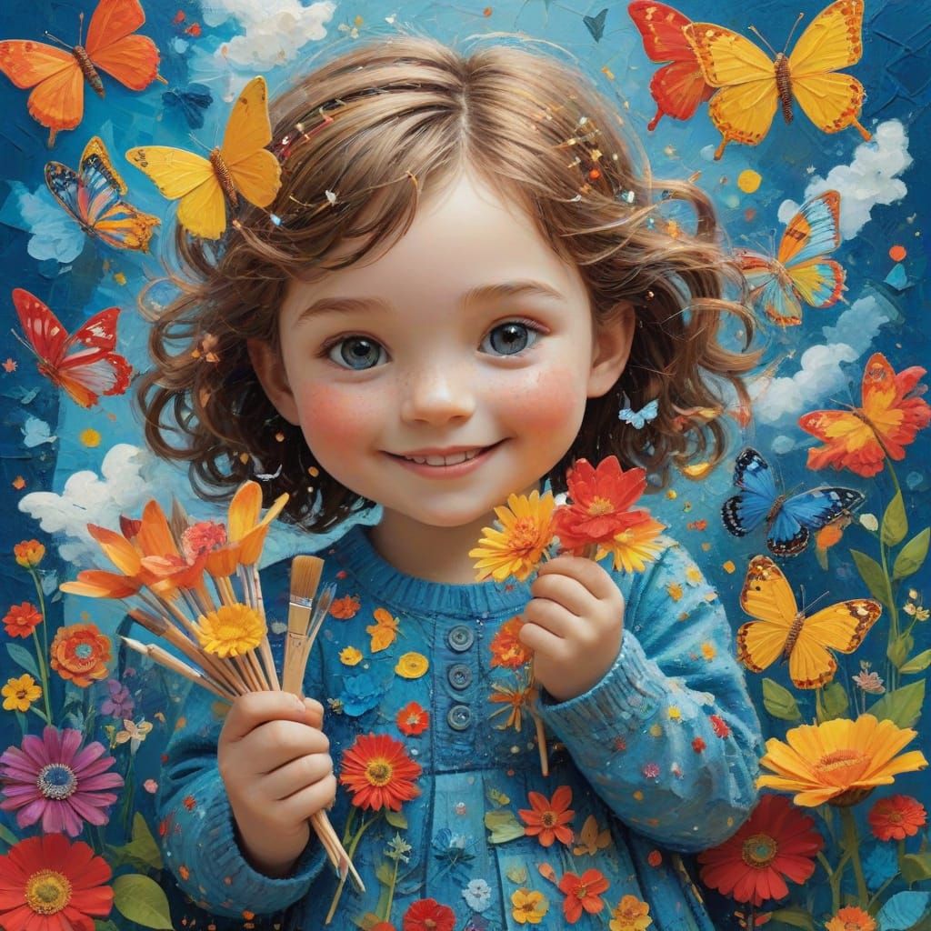 Whimsical Collage of a Child's Joy in Nature