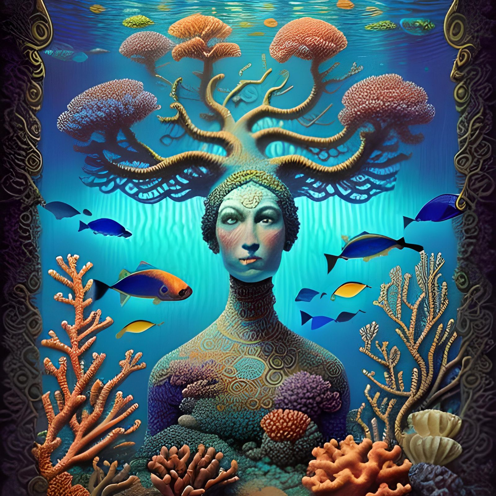 Coral and Seaweed Garden in Ornate Aquarium