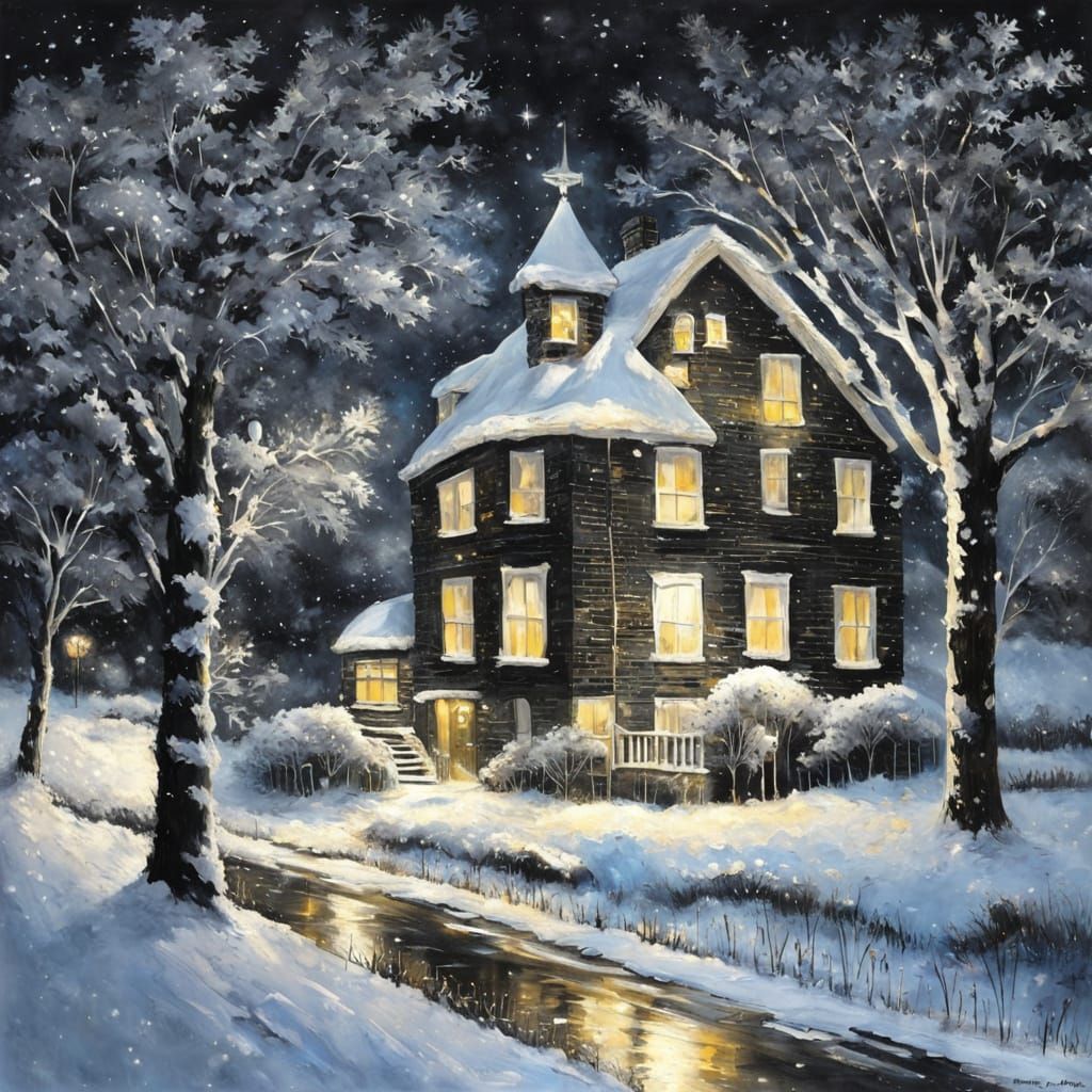 Stunning Winter Night Landscape in Monochrome Tones