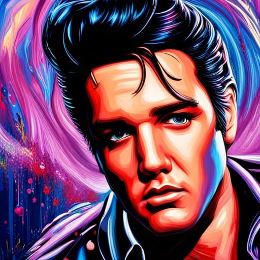 Elvis Presley Splash Art in Polychromatic Style