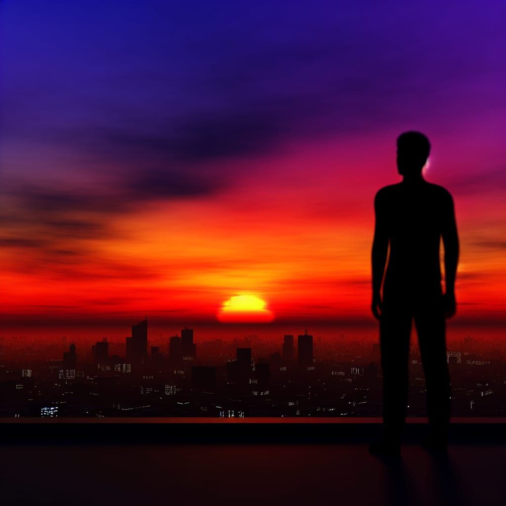 Serene Rooftop Contemplation at Dusk