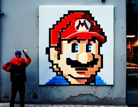 Super Mario 8-Bit Pixel Graffiti Art