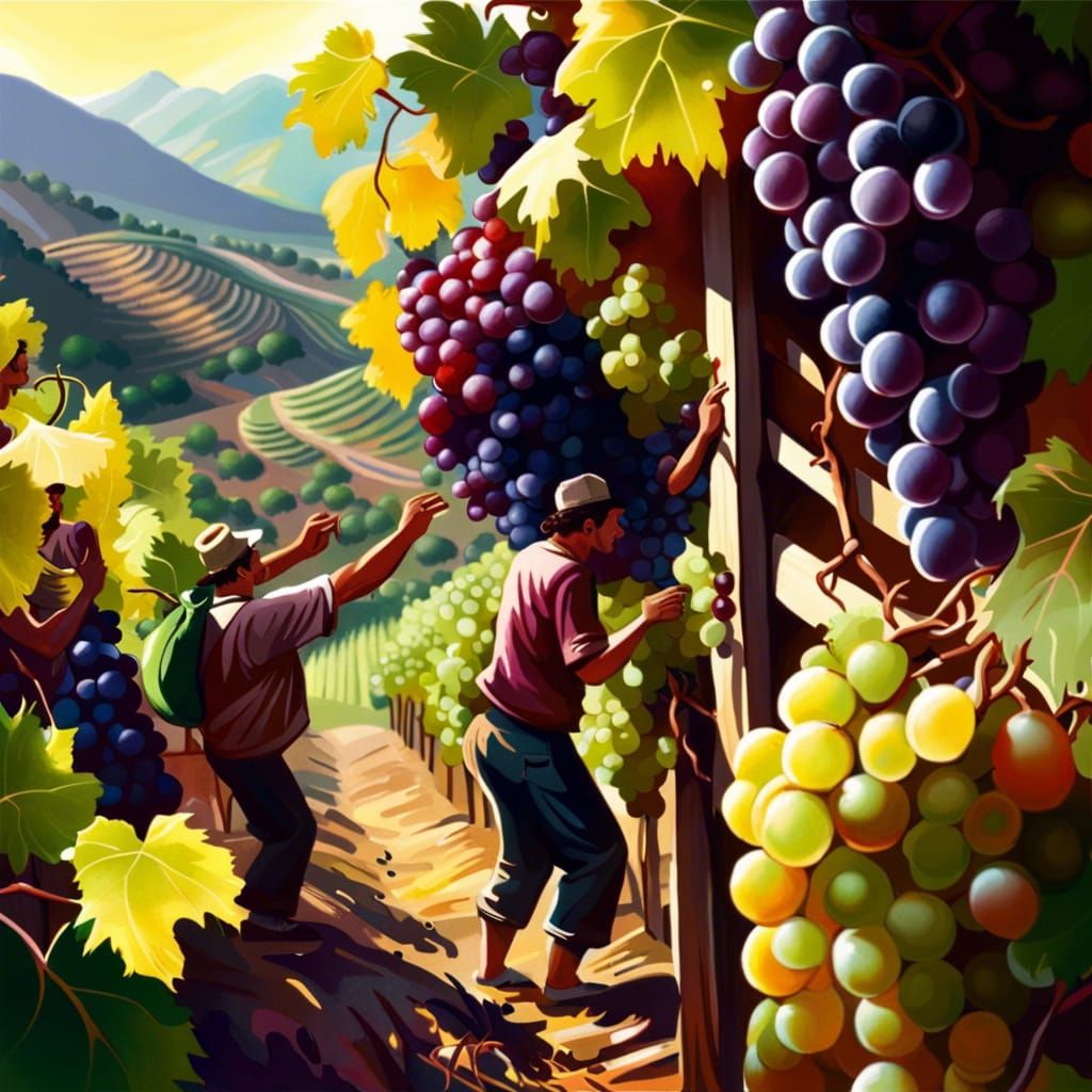 Grape Harvest at Vineyard in Hyperrealistic Style