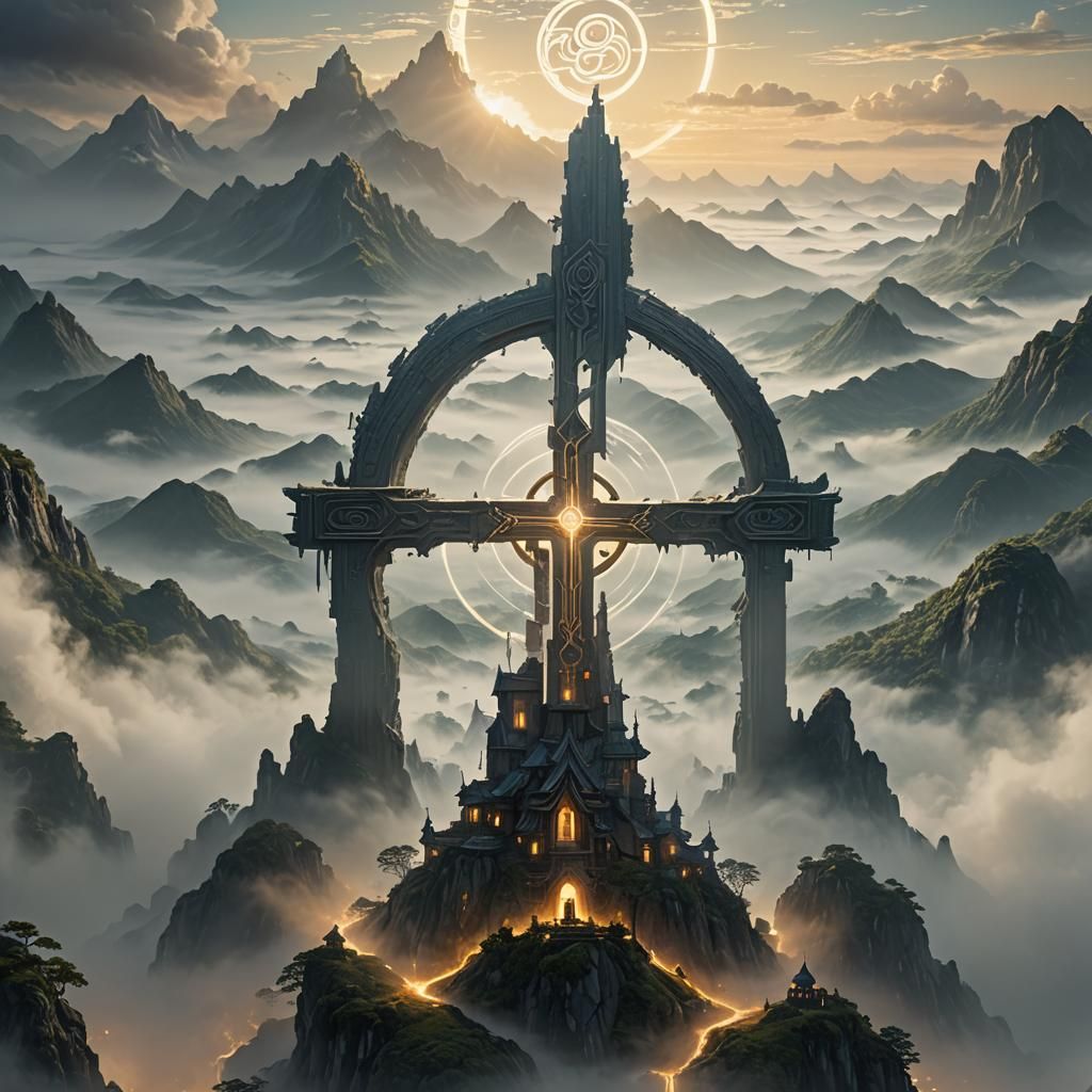 Mystical Landscape with Glowing Symbol, Fantasy Concept Art
