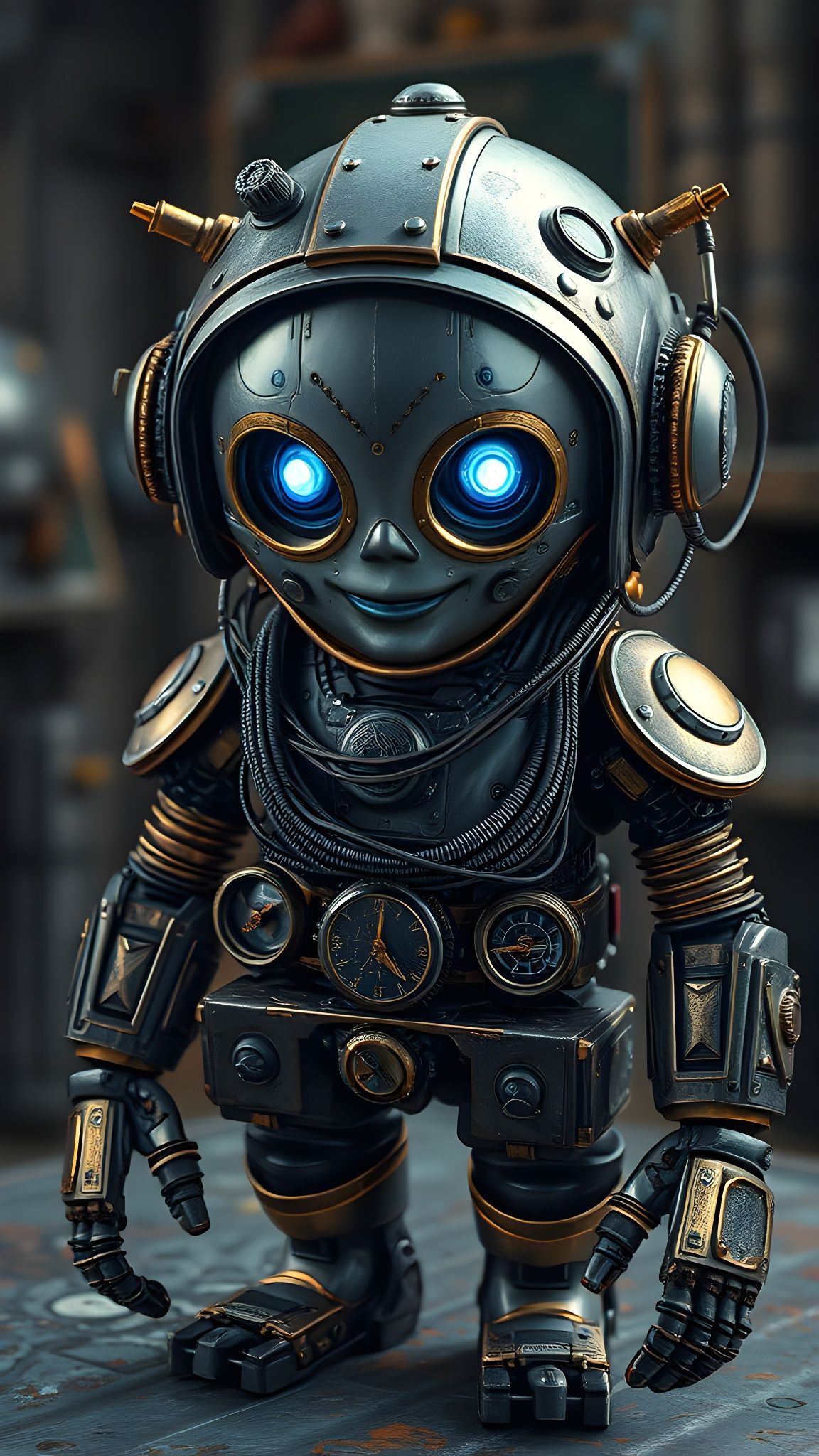 Cyberpunk Clockwork Robot in Spacesuit
