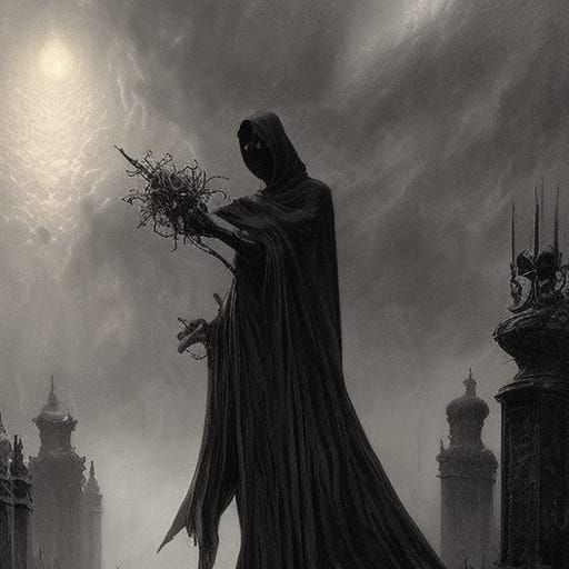 Gothic Grim Reaper with Roses and Bones