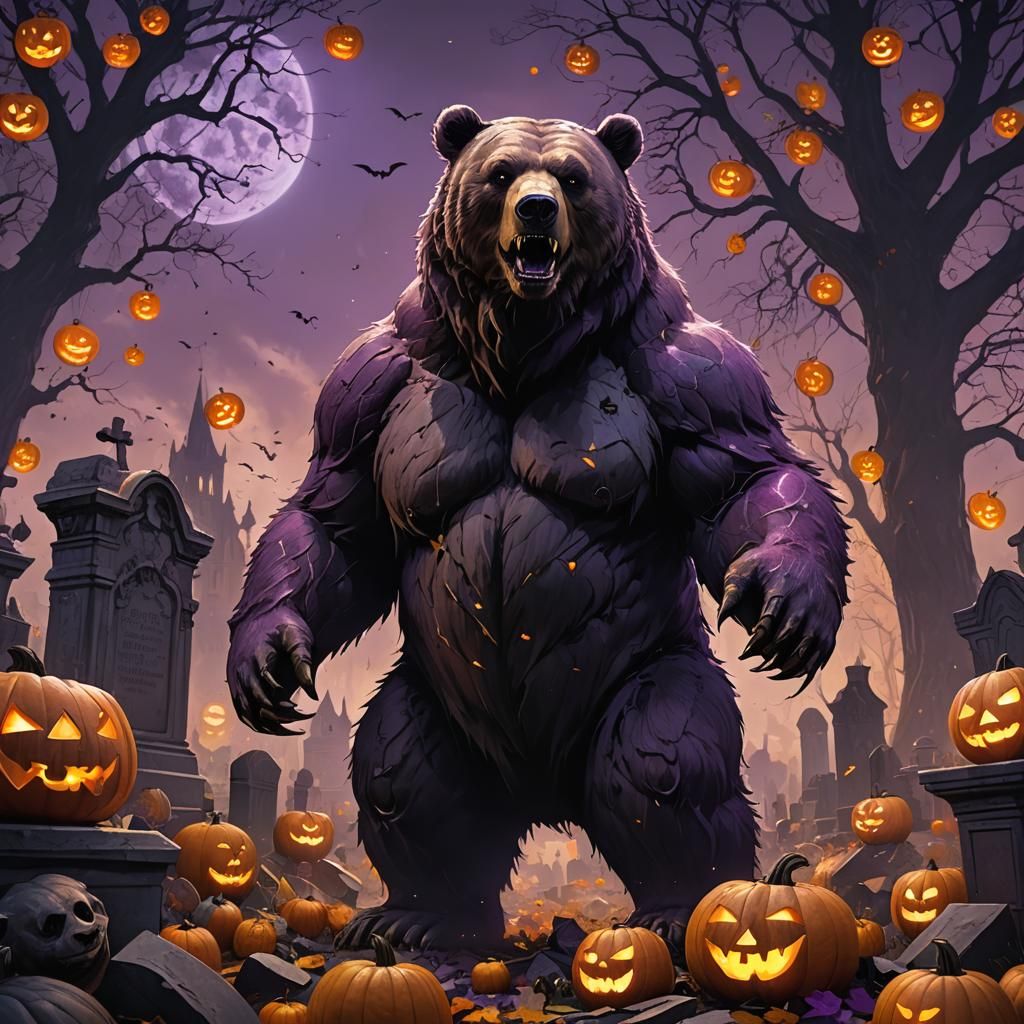 Giant Bear in Graveyard: Dark Fantasy Concept Art
